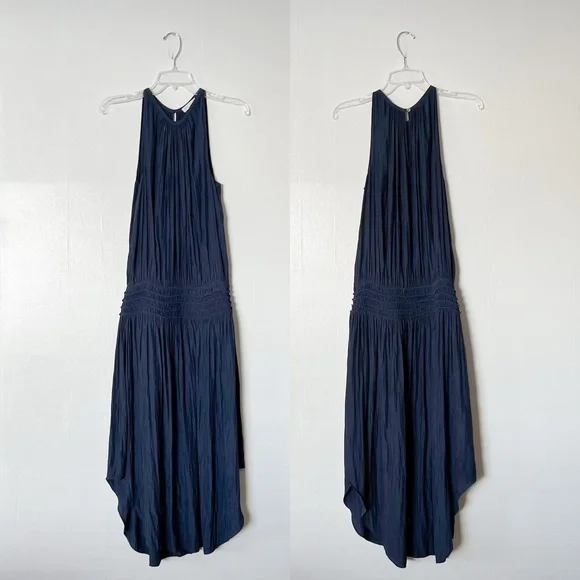 Ramy Brook Audrey Smocked Midi Dress in Navy - Picture 3 of 10